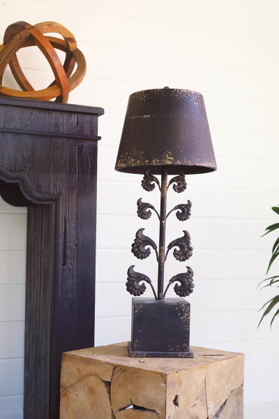 Kalalou CSHE1011 Table Lamp - Antique Black With Filigree