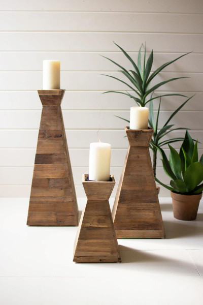 Kalalou CTNF1022 Set Of Three Recycled Wood Candle Towers