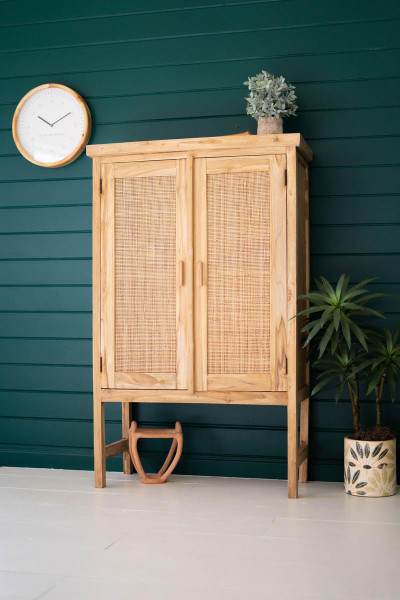 Kalalou DAM1008 Large Two Door Wooden Cabinet With Woven Cane Detail