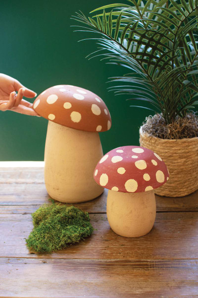 Kalalou H4279 Set Of Two Clay Mushroom Canisters