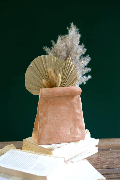 Kalalou H4351 Folded Clay Paper Bag Vase