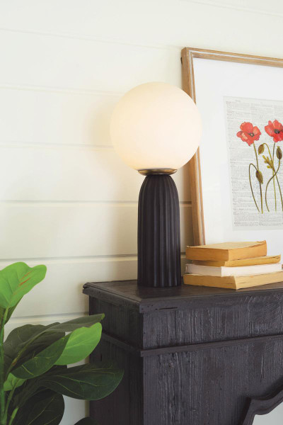 Kalalou NEP1099 Frosted Globe Table Lamp With Black Base