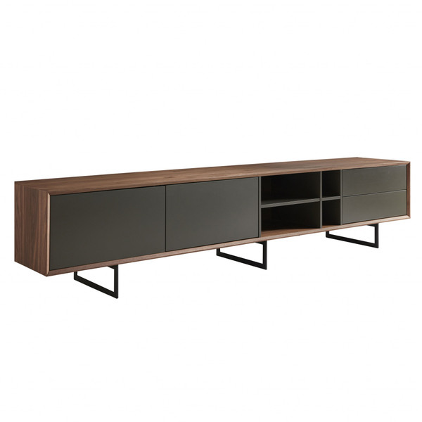 95" Media Tv Stand In Walnut And Dark Gray 370437 By Homeroots