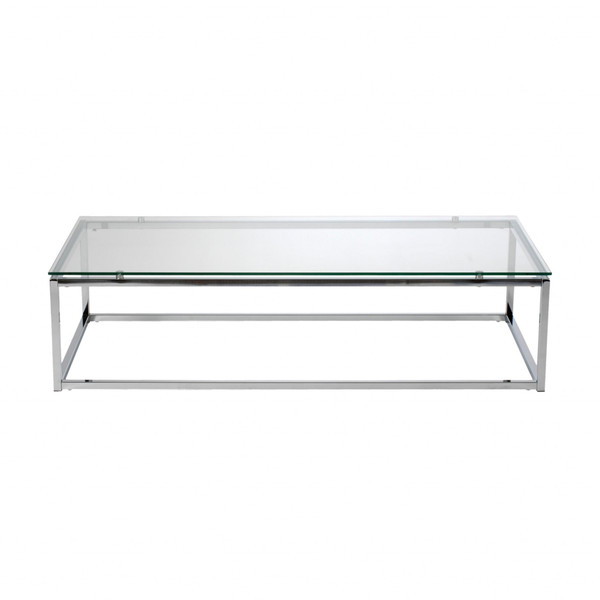47.8" X 24" X 12" Rectangle Coffee Table In Clear Glass With Chrome Base 370480 By Homeroots