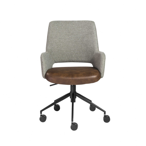 21.26" X 25.60" X 37.21" Office Chair In Gray Fabric And Light Brown Leatherette With Black Base 370514 By Homeroots