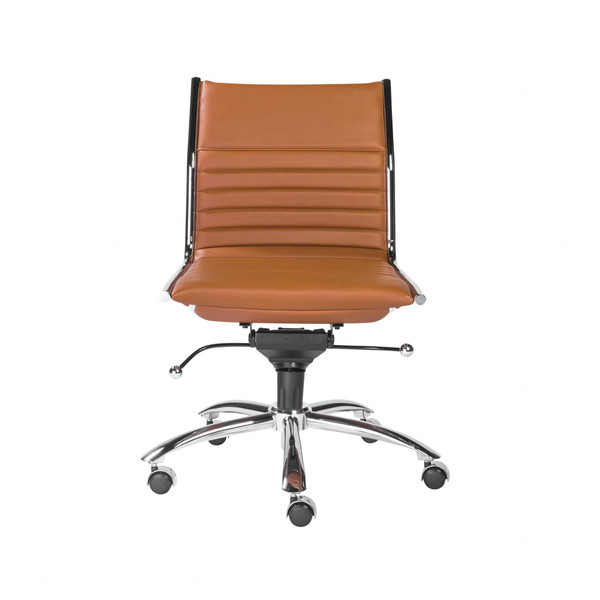 26.38" X 25.99" X 38.19" Armless Low Back Office Chair In Cognac With Chrome Base 370526 By Homeroots