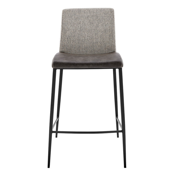 Set Of Two Gray Faux Leather And Fabric Counter Stools 400576 By Homeroots