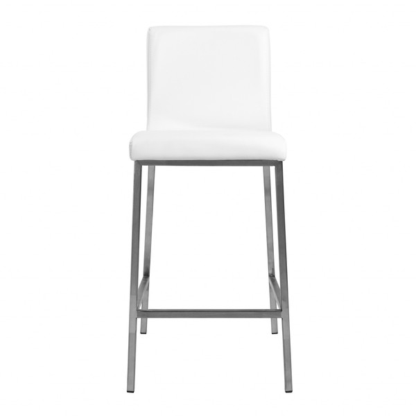 Set Of Two White Faux Leather And Steel Counter Stools 400624 By Homeroots