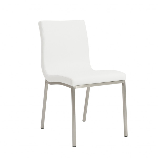 Set Of Two Minimalist White Faux Faux Leather Chairs 400709 By Homeroots