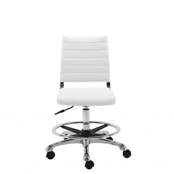 White Faux Leather Adjustable Rolling Drafting Chair 400773 By Homeroots