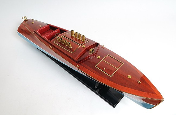 9" Brown Blue And Red Manufactured Wood Hand Painted Decorative Boat 401861 By Homeroots