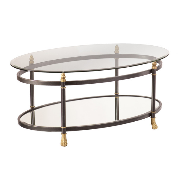 42" Gray Glass And Metal Oval Mirrored Coffee Table 402100 By Homeroots