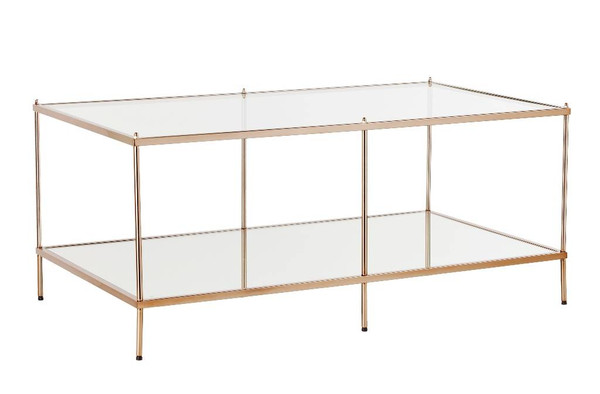 42" Gold Glass And Metal Rectangular Mirrored Coffee Table 402101 By Homeroots