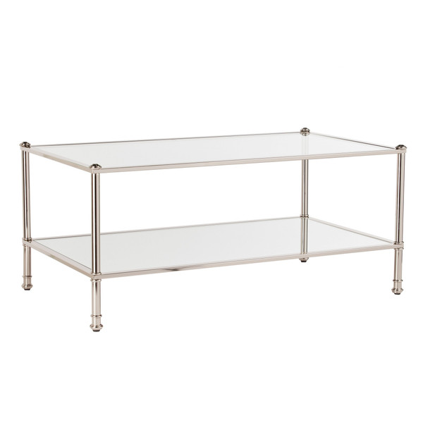 43" Silver Mirrored And Metal Rectangular Mirrored Coffee Table 402102 By Homeroots