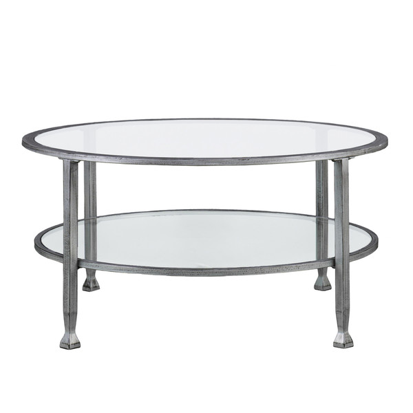 36" Silver Glass And Metal Round Coffee Table 402147 By Homeroots