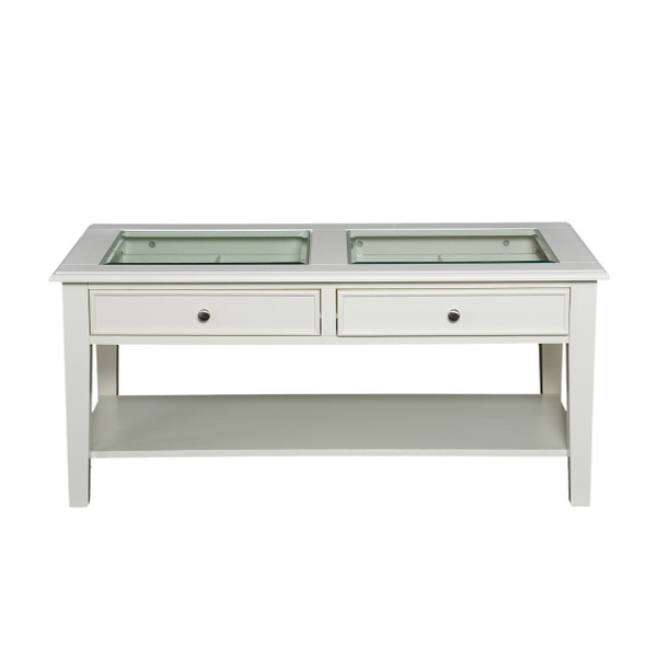 44" Off And White And Off-White Glass And Metal Rectangular Coffee Table 402149 By Homeroots