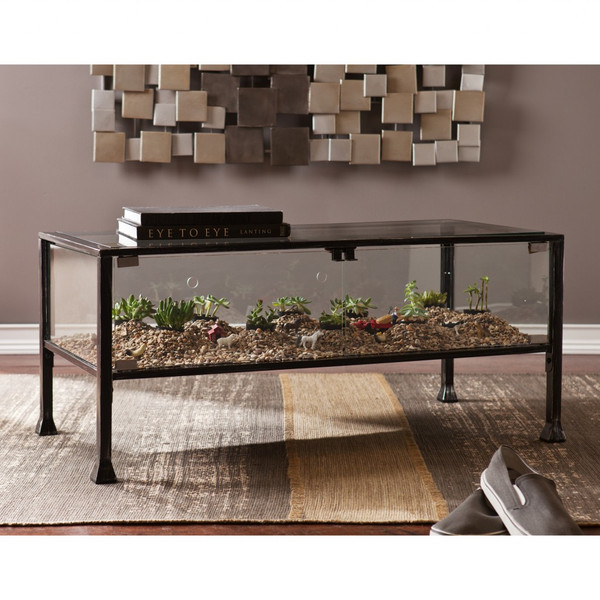 43" Black Glass And Metal Rectangular Coffee Table 402154 By Homeroots