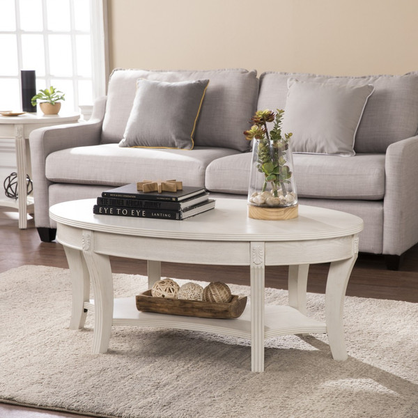 44" White Manufactured Wood And Metal Oval Coffee Table 402157 By Homeroots