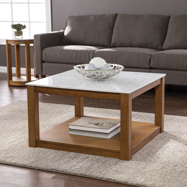 30" Natural And Natural Brown Solid Manufactured Wood Square Coffee Table 402169 By Homeroots