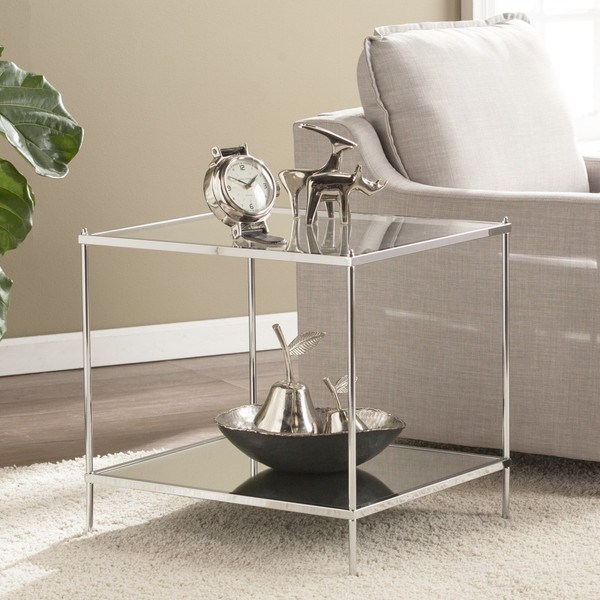 22" Chrome Glass And Iron Square Mirrored End Table 402493 By Homeroots