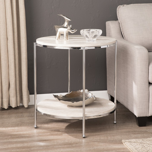 24" Chrome Manufactured Wood And Iron Rectangular End Table With Shelf 402495 By Homeroots