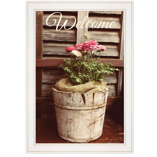 Rustic Welcome Roses White Framed Print Wall Art 404308 By Homeroots