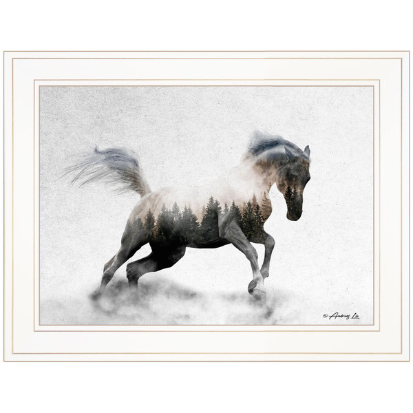 Running White Stallion 1 White Framed Print Wall Art 405084 By Homeroots