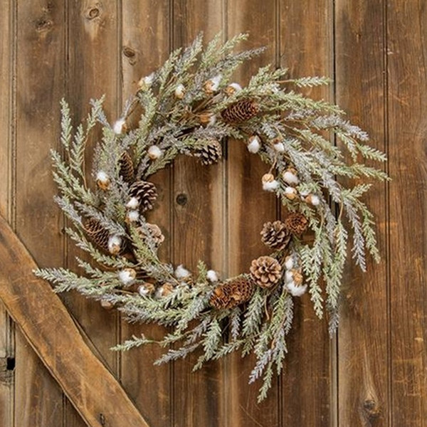 Mini Cotton & Pine Wreath, 22" FXBR2465 By CWI Gifts