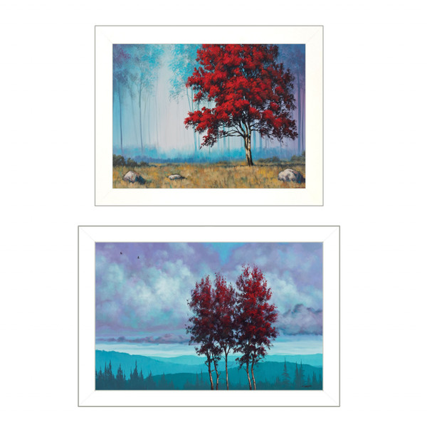 Set Of Two Red Trees 1 White Framed Print Wall Art 415809 By Homeroots