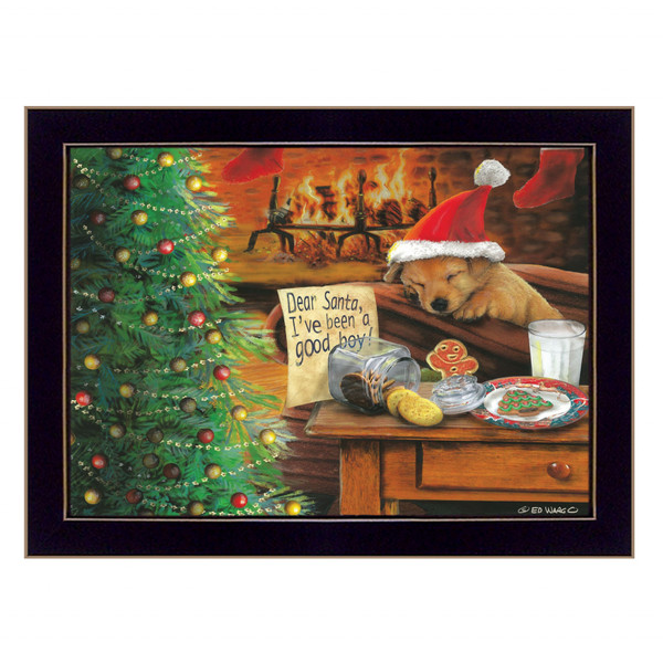 Christmas Eve Puppy Black Framed Print Wall Art 415870 By Homeroots