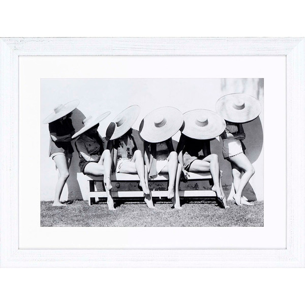 Black And White Vintage Beach Beauties With Hats Framed Print Wall Art 416321 By Homeroots