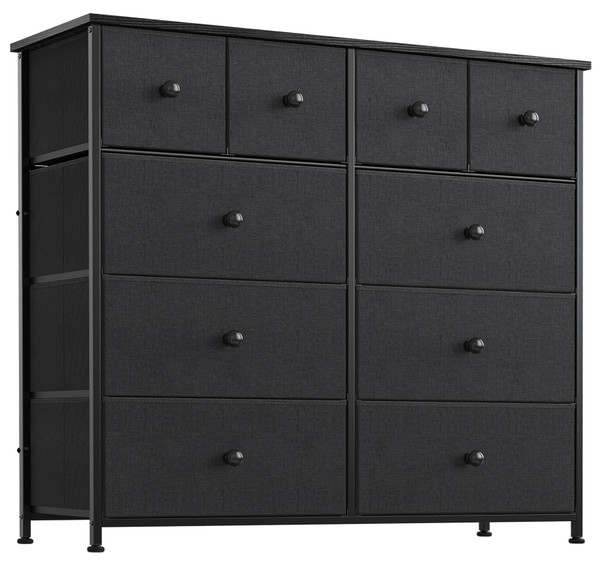 39" Black And Gray Ten Drawer Fabric Dresser 438314 By Homeroots