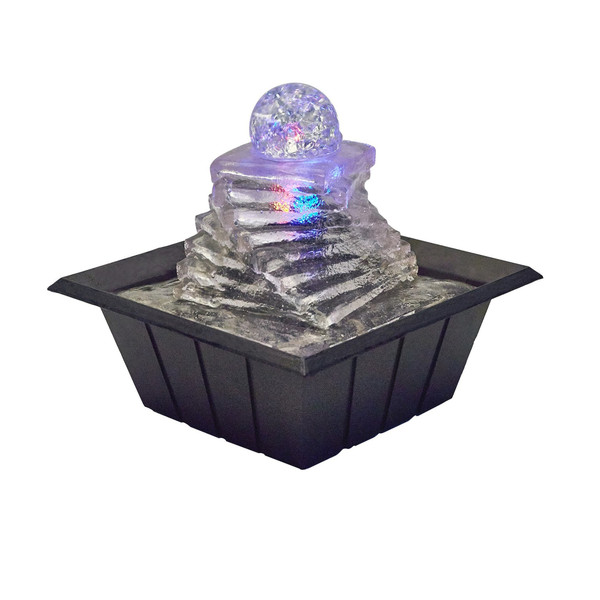 8" Clear Polyresin Ice Design Tabletop Fountain With Led 468297 By Homeroots