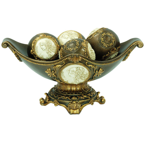 8" Bronze Polyresin Classical Greek Decorative Bowl With Orbs 468311 By Homeroots