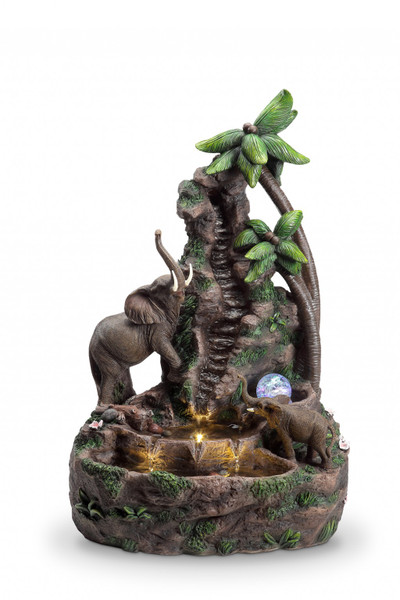 24" Brown Polyresin Elephants Tabletop Fountain With Led 468345 By Homeroots