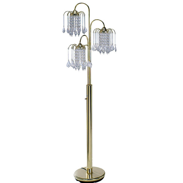 63" Gold Three Lights Candelabra Floor Lamp With Clear Faux Crystal Shades 468396 By Homeroots