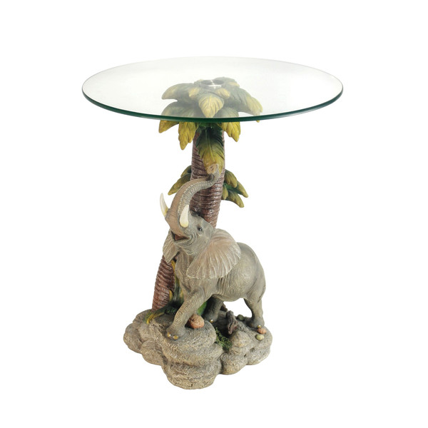 24" Brown And Clear Glass Elephant Round End Table 469040 By Homeroots
