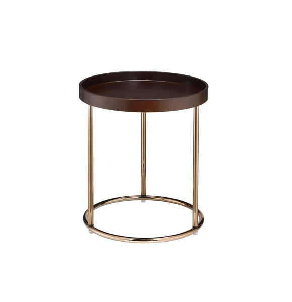 22" Copper And Dark Brown Solid Wood And Metal Round End Table 469061 By Homeroots