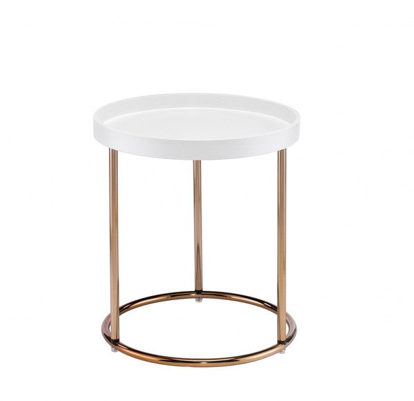22" Copper And White Solid Wood And Steel Round End Table 469062 By Homeroots