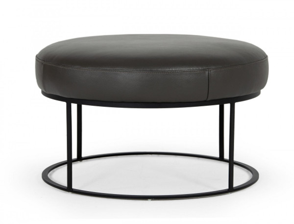 Compact 30" Round Dark Grey Leather Ottoman Stool 473167 By Homeroots