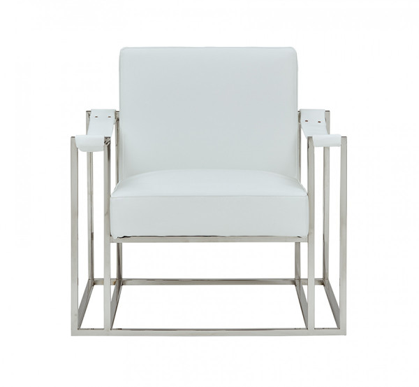 Stylish White Leatherette And Steel Chair 473594 By Homeroots