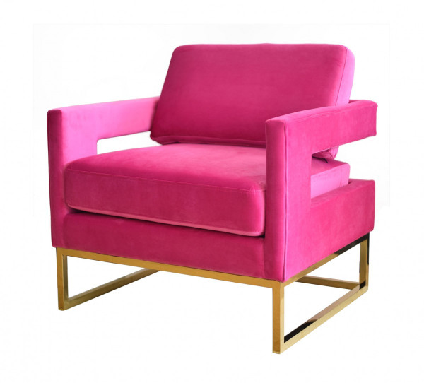 Stylish Pink Velvet And Gold Steel Chair 473817 By Homeroots
