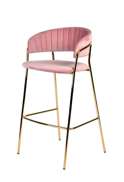 Set Of Two 40" Pink And Golden Steel Low Back Bar Height Bar Chairs With Footrest 473862 By Homeroots