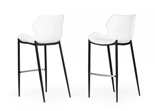 Set Of Two 42" White Faux Leather And Black Bar Height Chairs With Footrest 473877 By Homeroots