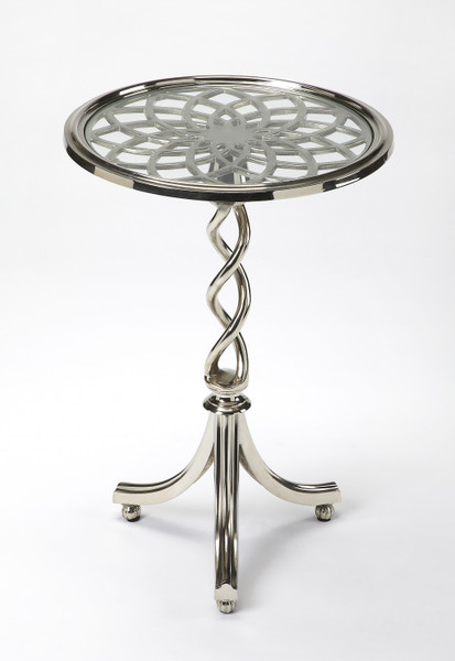 26" Silver Aluminum Open Lattice Round Top End Table 476023 By Homeroots
