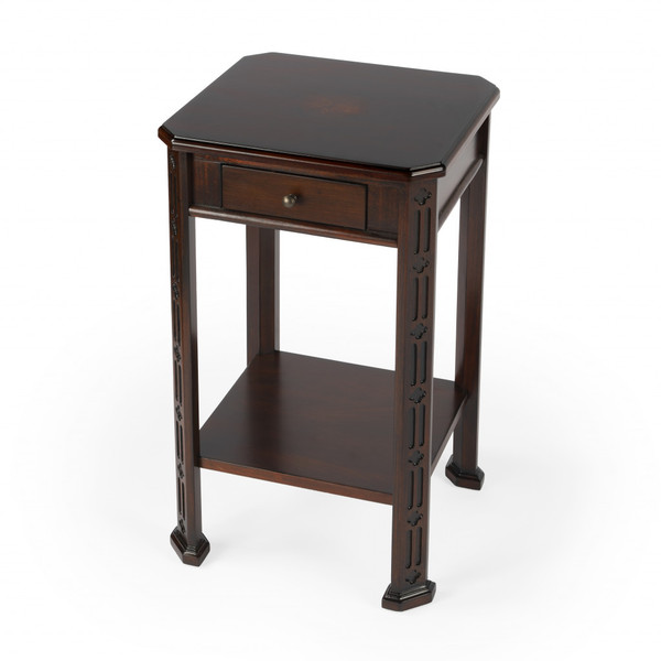 27" Dark Brown And Cherry Manufactured Wood Rectangular End Table With Drawer And Shelf 476467 By Homeroots