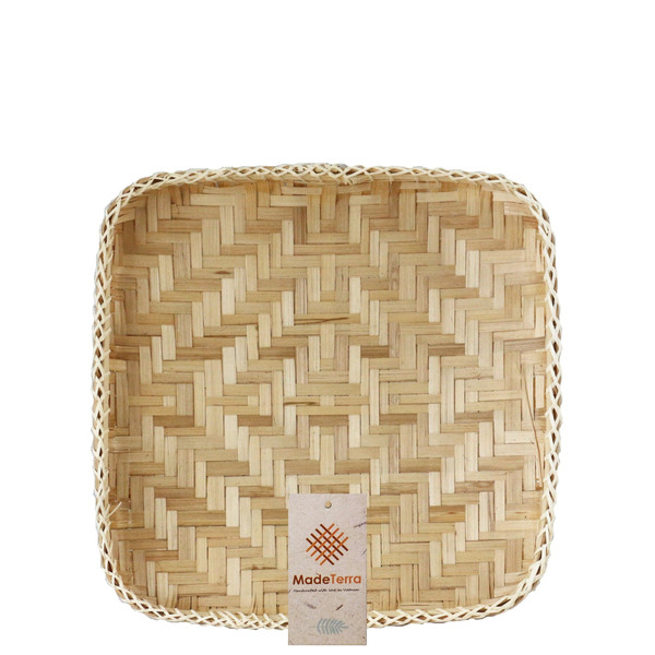 14" Natural Square Wicker Handmade Basket Tray 476496 By Homeroots