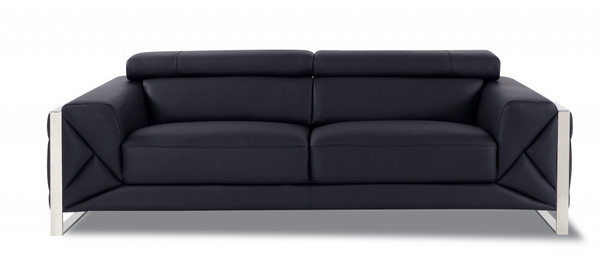 89" Black And Chrome Genuine Leather Standard Sofa 476515 By Homeroots