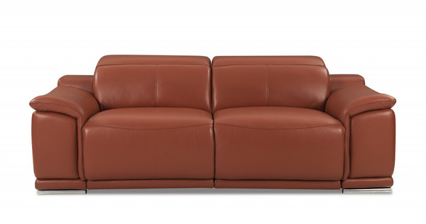 86" Camel Brown Genuine Leather Reclining Sofa 476523 By Homeroots