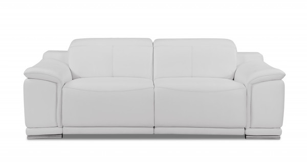 86" White Genuine Leather Reclining Sofa 476525 By Homeroots